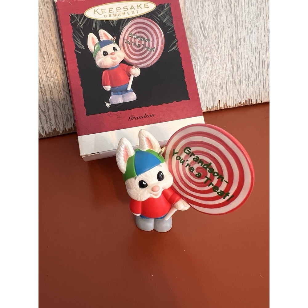 Hallmark Keepsake Ornament Grandson You're a Treat Bunny w Lollipop 1995 QX5787